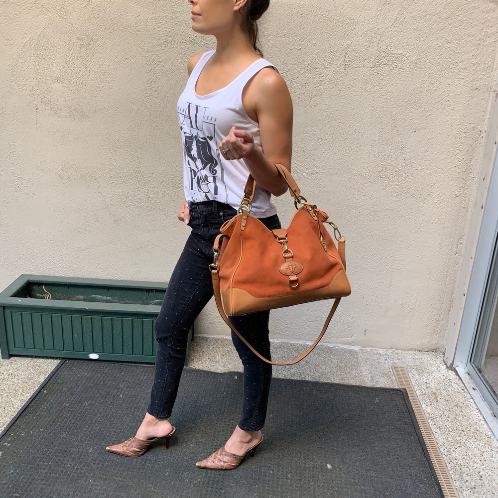 Prix de Dressage tan caramel suede/leather satchel